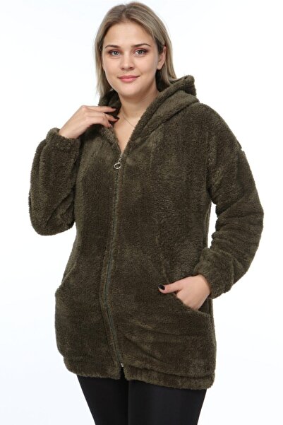 Welsoft سترة نسائية كاكي بسحاب