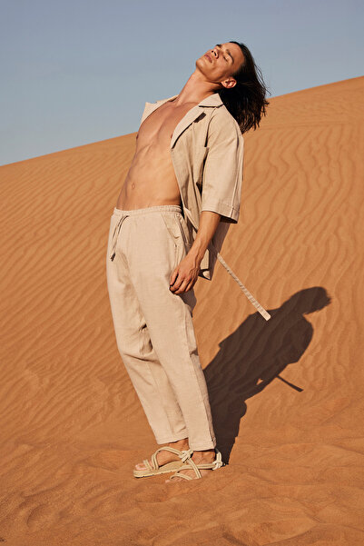 Dear Deer Beige Linen Oversize Trousers