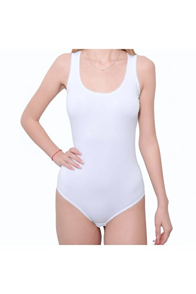 LUAN Women's tank top bodysuit with wide straps, Classic panty, White