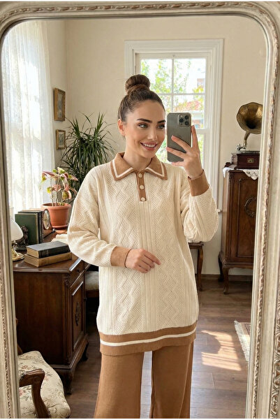 Kirazca Butik Women's Standard Size Diamond Pattern Knitwear Hijab Two-Piece Set