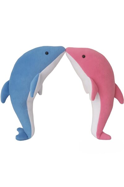 UgurToyss Mavi ve Pembe 37 Cm Yunus Oyuncak 2'li Balık Uyku Arkadaşı Sevimli ...