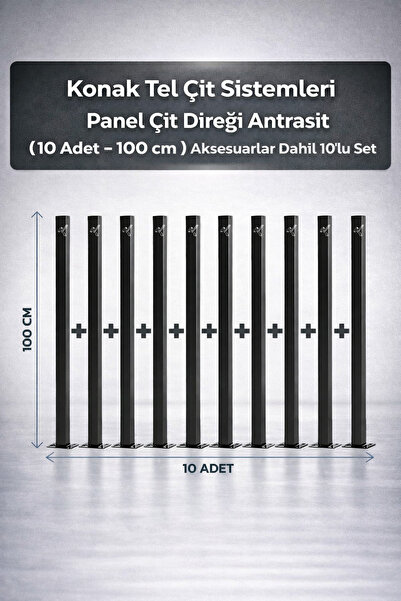Konak Tel Çit Aksaray 10 Adet Bahçe Panel Çim Çiti Direği 100 cm Aksesuarları...