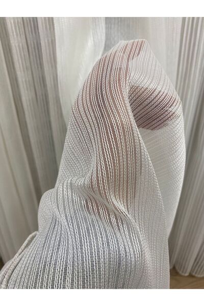 İNCİLİFE Hatem Ağır Gramajlı Ekru Renkli Parıltılı Tül Perde 1/3 Sık Pileli