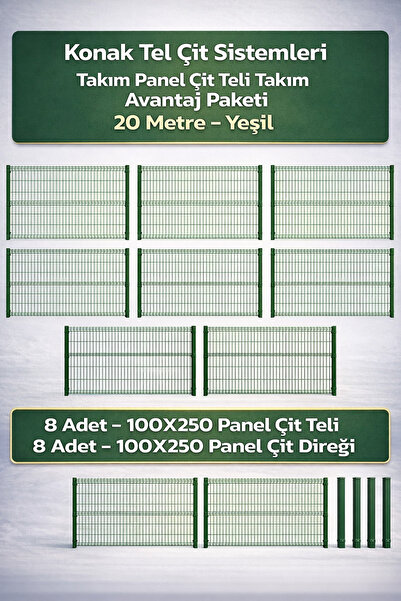 Konak Tel Çit Aksaray 8 Adet Takım Panel Çim Çiti 100x250 cm 55X150 mm 4.00 G...