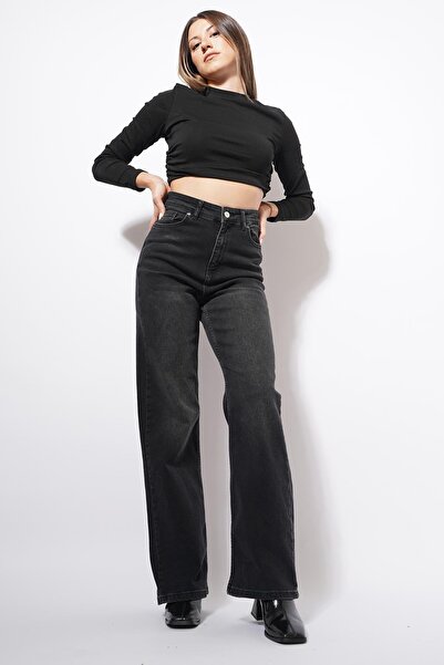 Pafi Moda بنطلون بالازو من السيلبي ليكرا بتصميم فضفاض بلون دخاني