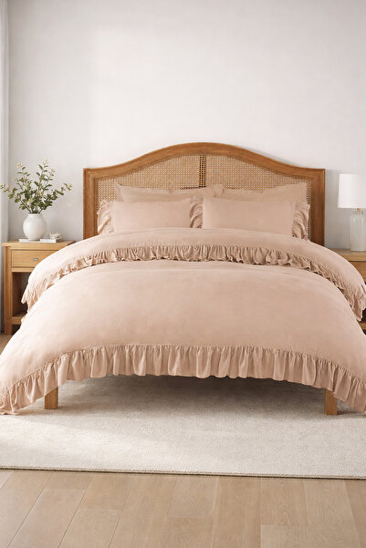 RİTMOHOME Earth Color Farballi - Ruffled Cotton Vintage Hotel Series Double D...