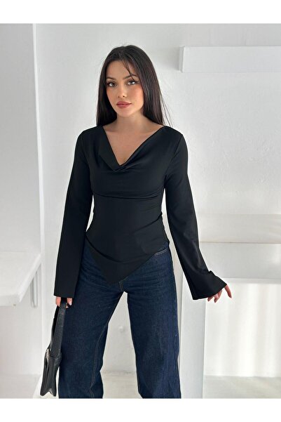 CKM MODA Μακρυμάνικη μπλούζα με ντραπέ ντραπέ