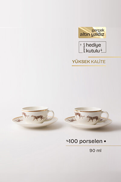 TUSE LIVING Wild Walk Gerçek Altın Yaldızlı Kaplanlı 4 Parça 2 Kişilik Porsel...