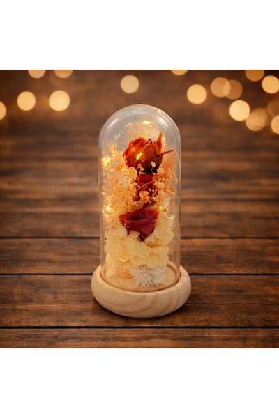 velve Trandafir si flori criogenate Eternal, in cupola de sticla, Rosu