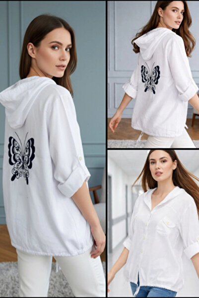 Bİ.GİYSEN Γυναικείο παλτό πουκάμισο από λινό βαμβακερό ύφασμα με κέντημα πετα...