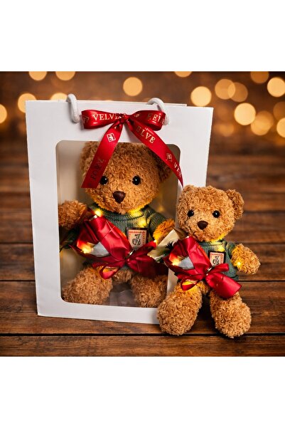 velve Pachet Special Valentine, urs de plus 30cm cu LED si buchetel cu tranda...