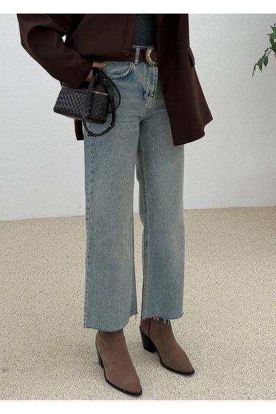 MODA AKSA ( 974 ) Zara Model Ultra Yüksek Belli Kesik Düz Paça Jeans vntg