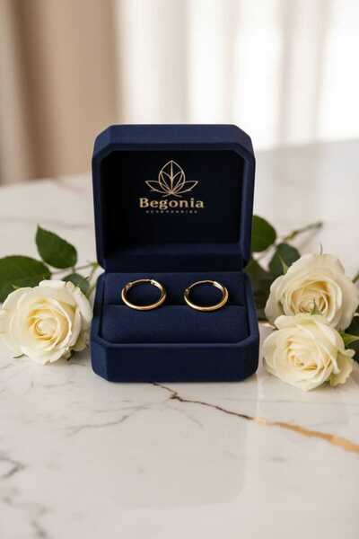 Öte Beri Öteberi 925 Ayar Gold Gümüş Unisex Antialerjik 1 Çift Halka Küpe Set