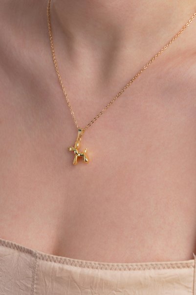Alexis Carrel Women's Gold Cute Friendly Dog Model Necklace, Minimal Necklace