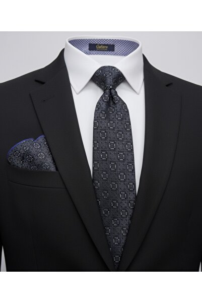 Gutiero Cravată clasică cu batistă cu model negru