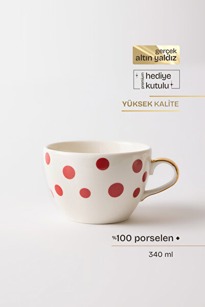 TUSE LIVING Big Confetti Red Gerçek Altın Yaldızlı Büyük Puantiyeli Porselen ...