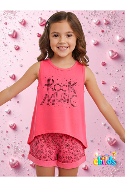 childs Καλοκαιρινό σετ για κορίτσια Stone με τύπωμα Zero Sleeve Neon Pink με ...