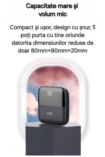 cyke Acumulator extern Q5 Mini, 10.000 mAh, ultrasubțire, cu afișaj digital