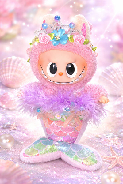 OEM Breloc de pluș premium - tip Labubu - 15 cm - îmbrăcată ca o sirenă - roz