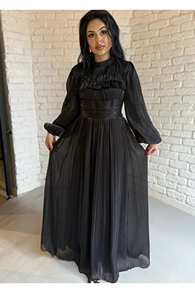 moneta boutique Women's Elegant Chiffon Pleated Long Dress – Lined & Fitted a...