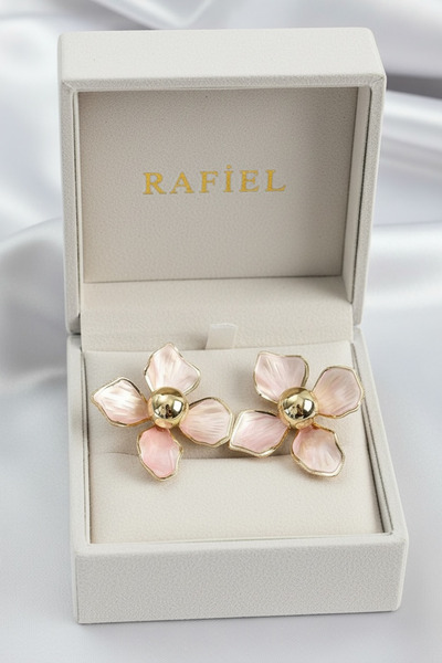 rafiel Pirinç Pembe Çiçek Vintage Model Gold Rengi Kadın Küpe - Romantik ve Şık