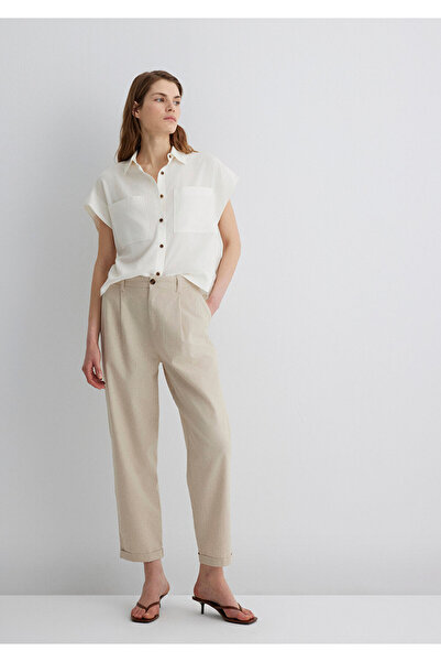 Mavi Linen Blend Beige Trousers 1011000-70331