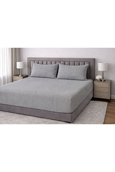 Arma Concept ملاءة مطاطية مزدوجة من قماش Ranforce بنمط مخطط و2 غطاء وسادة