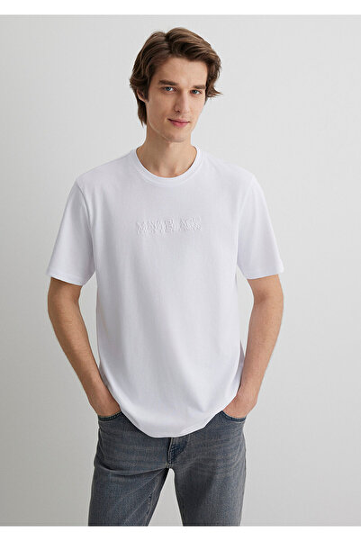 Mavi Tricou de bază alb cu broderie neagră, croială normală 0612644-620