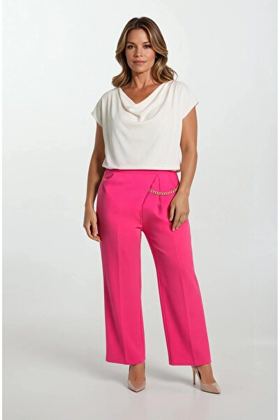 Spazio Cartlidge Kemersiz Pileli Metal Zincirli Pantolon FUŞYA