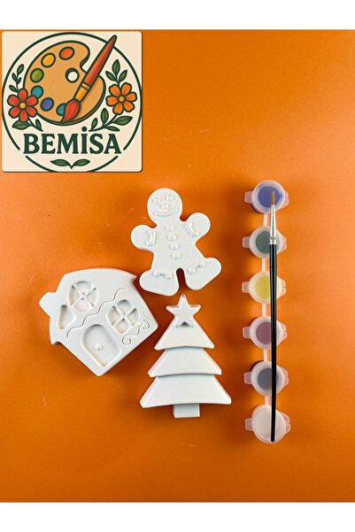 BEMİSA Kurabiye Adam Ağaç Ve Ev Çocuklar İçin Eğitici Boyama Seti