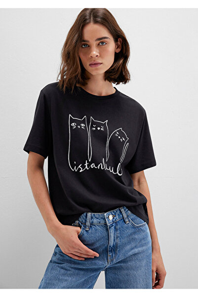 Mavi Μπλουζάκι Cat Printed Anthracite Istanbul Boyfriend 1610674 -70087