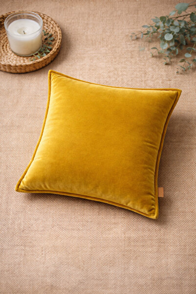 Alacastore Düz Renk Sarı Kadife Kırlent Kılıfı 43x43