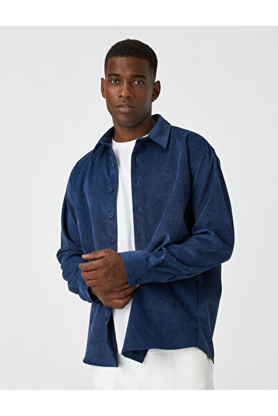 Koton Velvet Shirt Winter Corded Fabric Classic Collar Buttoned