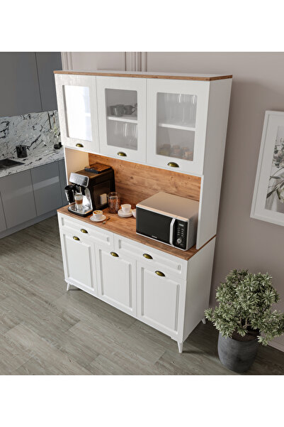 GuneyStore Gözde Kahve Köşesi - 140 cm MDF Ayaklı Mutfak Dolabı - LED Aydınlatmalı - Ücretsiz Montaj