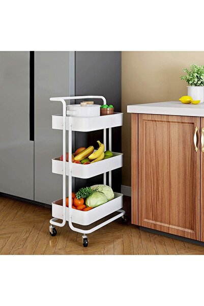 ALMUFARREJ 3-Tier Multipurpose Rolling Shelves Metal Cart Organizer White 85x...