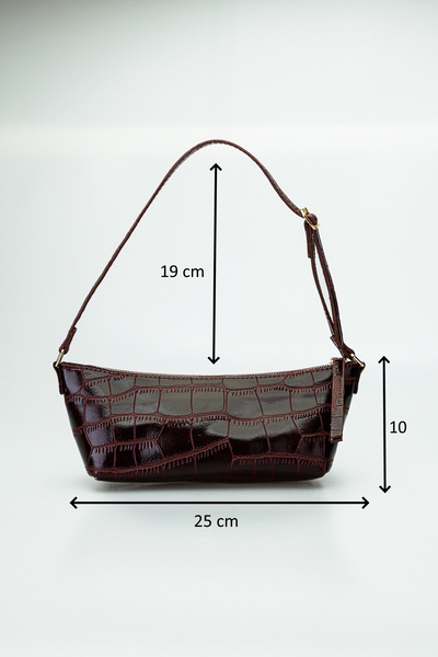 Nexora Burgundy Color Croco Pattern Zippered Adjustable Short Strappy Women's Bag