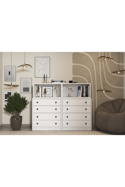 Nettrends Eva 8 Çekmeceli 2 Raflı Modern Tasarım Beyaz Konsol HVV-KNS-1003