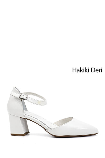 GÖNDERİ(R) Women's White Patent Leather Ankle Strap Mid-Heel Genuine Leather ...