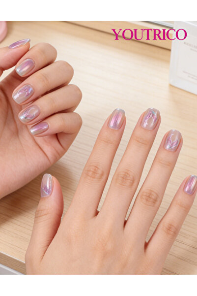 Youtrico 30 أظافر صناعية شبه يدوية، متدرجة، ملونة، حورية البحر