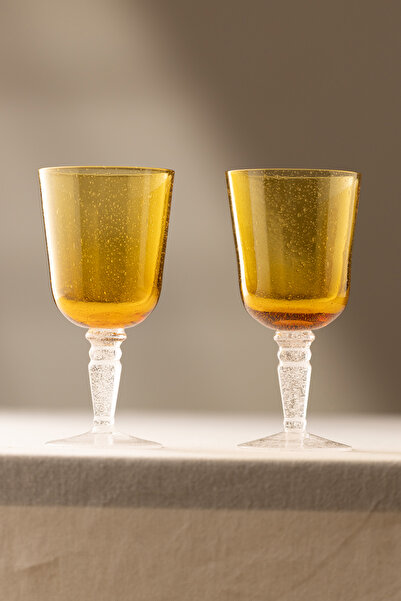 Rakle Rita El Yapımı Kendinden Renkli 2'li Kadeh Seti Amber 330 cc