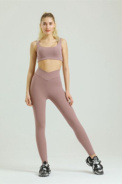 FVTEKSTİL Πλεκτό Ριμπ Ψηλόμεσο Μπροστινό Σταυρό Strechy Καλσόν