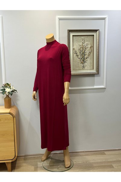 FFK TESETTÜR GİYİM Long Underwear Dress 135 cm Long Sleeves Upright Half Turtleneck Lining Quality Combed Cotton Fabric Maroon