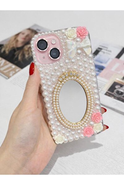 Olinza Shop حافظة هاتف آيفون XS MAX بتفاصيل لؤلؤية ومرآة، تصميم وردي أنيق مع ...