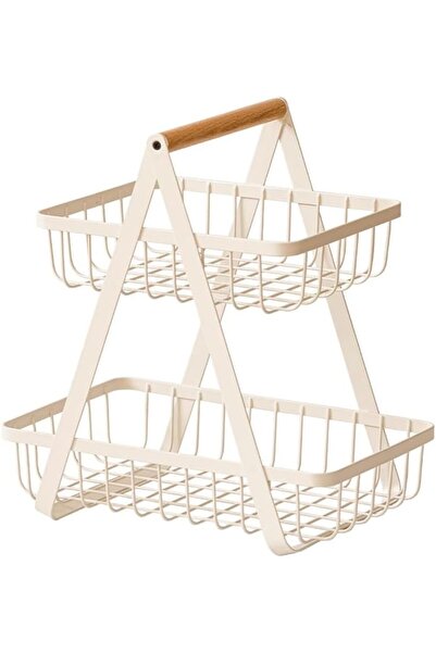 Arabest سلة فواكه من طبقتين للمطبخ، سلة تخزين معدنية سلكية لسطح المطبخ، لون أبيض