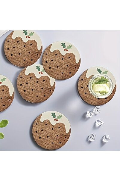 Choice 6pcs 6pcs Retro Wooden Coaster Cookies Pies Cartoon Pattern Anti-scald...