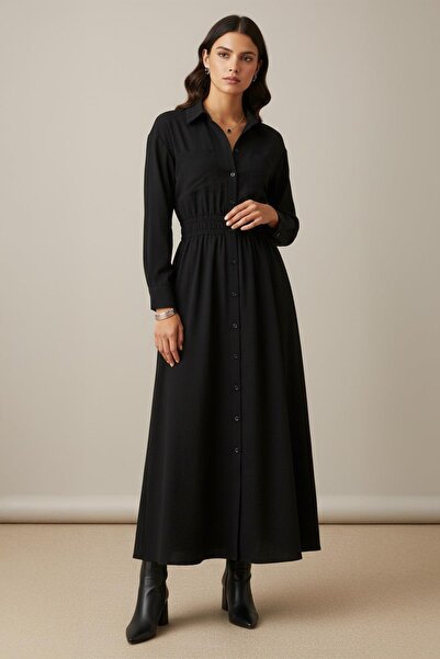 Loreen Women's Long Sleeve Shirt Collar Sash Detailed Maxi Dress -20681Elb - ...