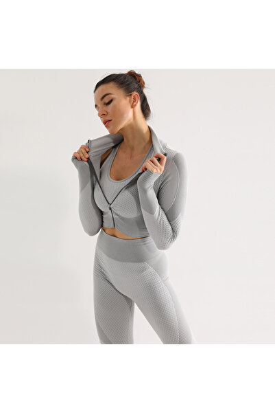 Generic Tight Fitting Stretch Soft Sportswear Tracksuit Set Grey