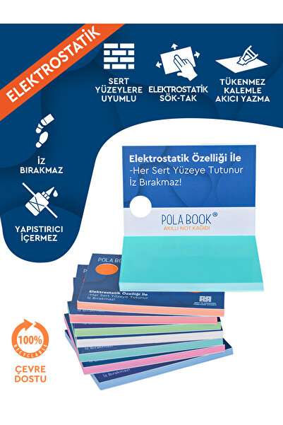 POLABOOK Akıllı Not Kağıdı - 7x10 cm 100 Sayfa - Turkuaz - Yapışkansız Post-it