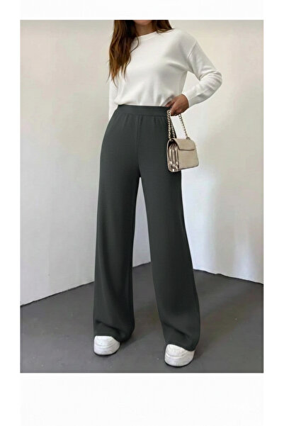 MaxiMor بنطلون نسائي شتوي مريح وواسع الساقين مع خصر مطاطي، مقاس قياسي SML متوافق