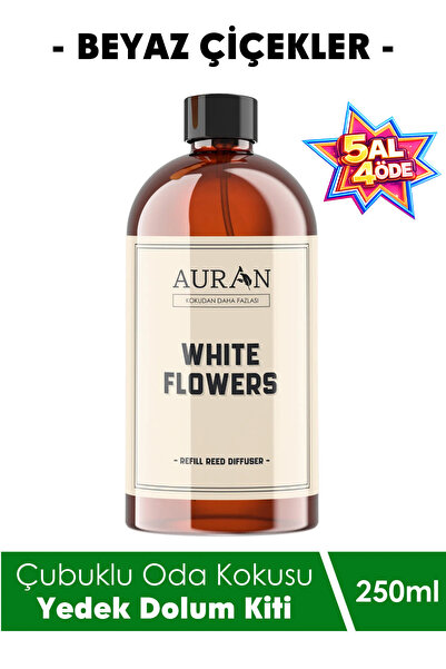 AURAN Beyaz Çiçekler Çubuklu Oda ve Ortam Kokusu Yedek Dolum Kiti Yedek Şişe ...